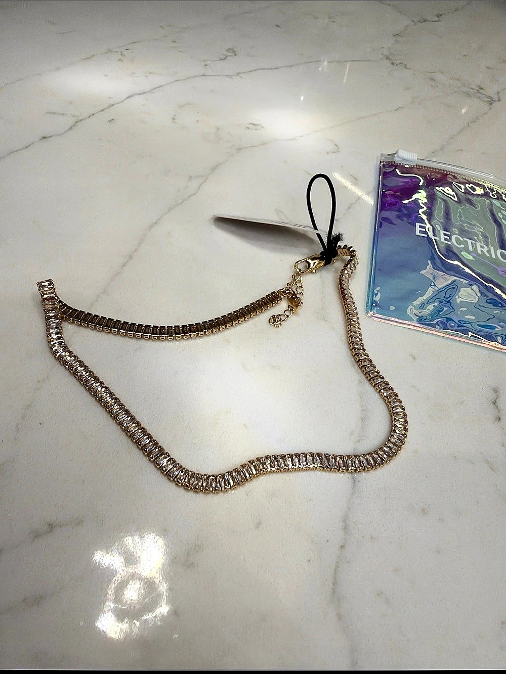 Electric Picks Rhinestone Chain Necklace in Gold & Silver